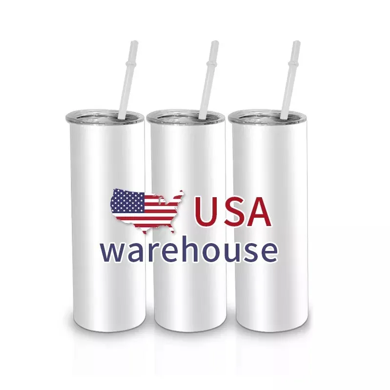 STRAIGHT! 20oz Blank Bottle Sublimation Tumblers With Metal Straw 304 Stainless Steel Water Bottles Double Insulated Blank Outdoor Cups Mugs DHL