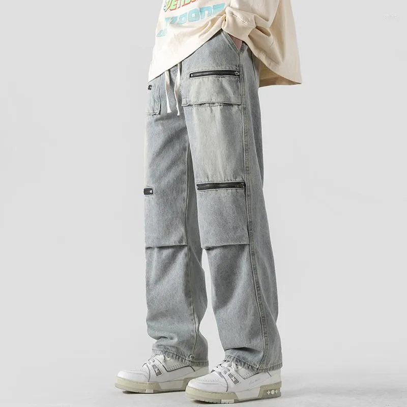 Jeans pour hommes Cargo à jambe large pour hommes Tendances de la mode Streetwear américain Adolescent surdimensionné Baggy Denim Pantalon droit Pantalon décontracté