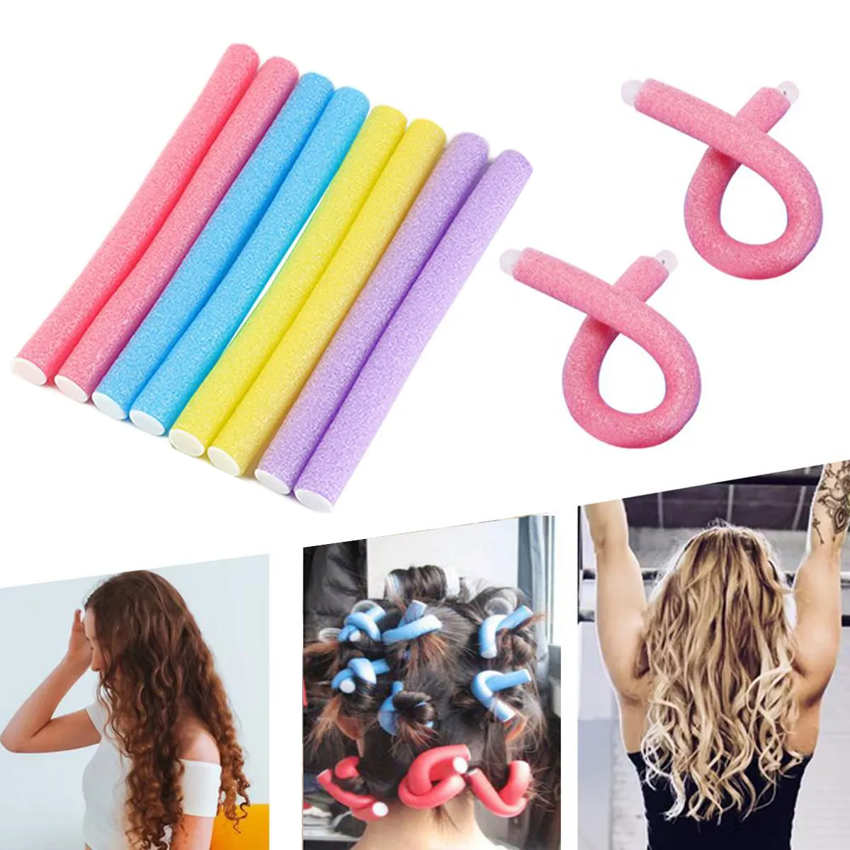 10 pièces sans chaleur bigoudi pas de chaleur rouleaux de cheveux boucles douces tige de curling bâtons de rouleau tiges de perm vague formateurs outils de coiffure