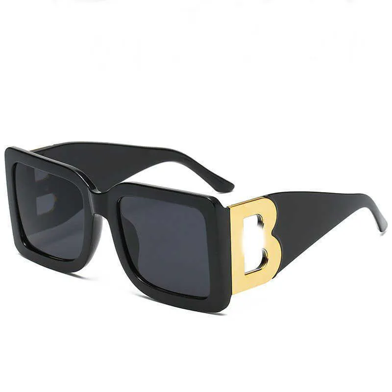 B Family Balencigas Women Sunglasses Letter B Sunglasses Big Frame Square Female Big Face Thin Glasses Net Red Street Concave Shape Photography Black