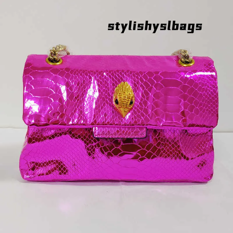 Cross Body Shiny Snake Grain Pattern Handbag Bright Color Eagle Metal On The Front Flap Women Purse Cross Body Bag 021523H