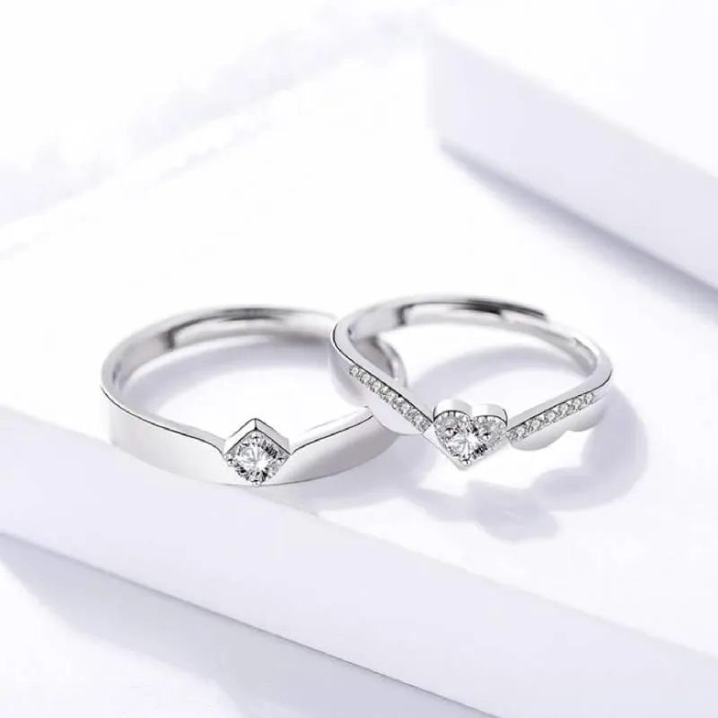Wedding Rings S925 Sterling Silver Hartvormig paar Ring Open Valentijnsdag sieraden