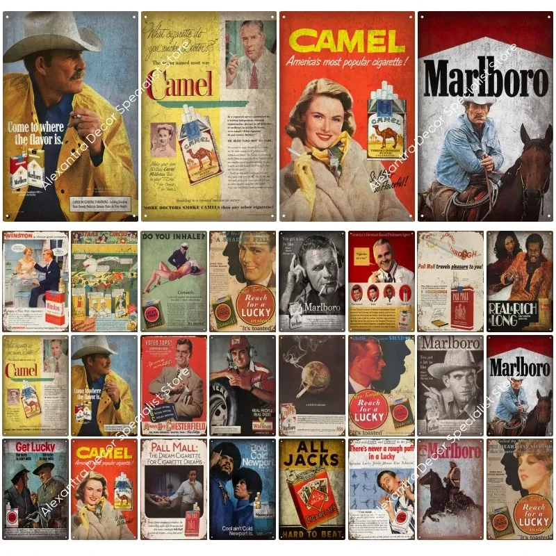 Tobacco Poster Vintage Tin Sign Cigarette Metal Poster Wall Art Decoration Club Man Cave Smoke Shop Advertising Plaque 20x30cm Woo