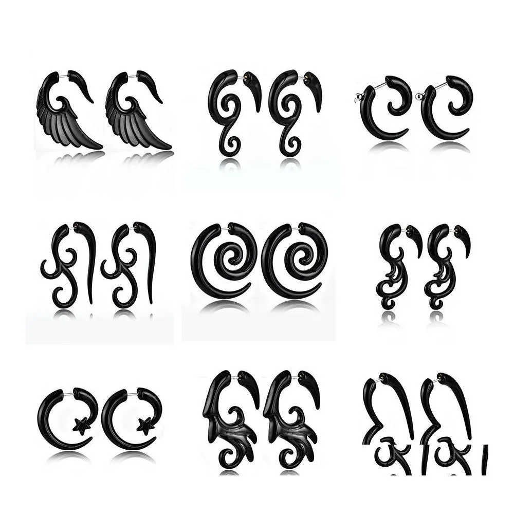 Stud punk tribal spiral falska m￤tare akryl ￶ron avsmalnande pluggar horn ￶rh￤ngen vinge faux piercings kropp droppleverans smycken dh5if