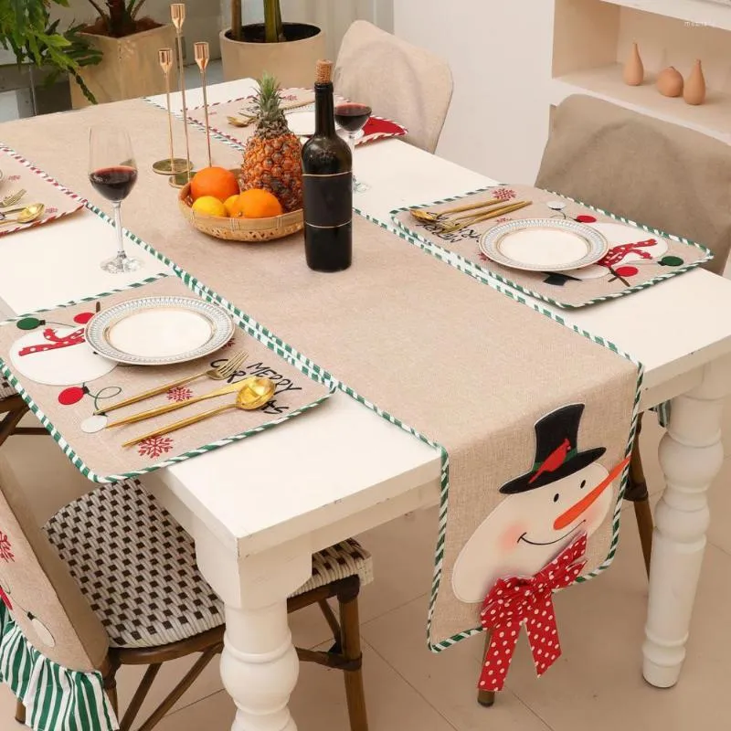 Decorações de Natal Mesa Runner Bonecos de neve Papai Noel Claus Decoração de pano de jantar