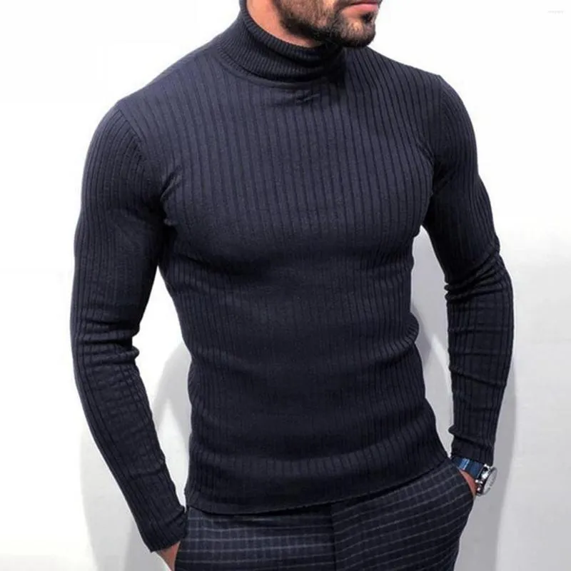 남자 스웨터 겨울 따뜻한 반 하이 반 칼라 패션 열 속옷 남자 기본적인 kintted ribbed 티셔츠 블라우스 풀오버 긴 소매 탑