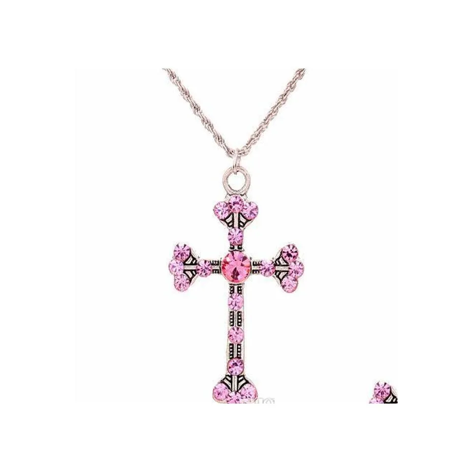 H￤nge halsband h￤ngsmycken kvinnor rosa strass sk￶nt tr￶ja kedja l￥ng halsband kor design mode smycken droppleverans dht9l