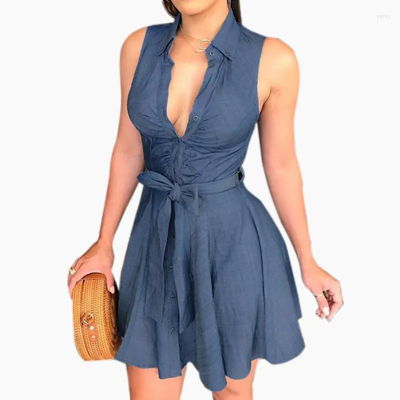 Casual Dresses Arrival 2023 Womens Dress Sexy Large V Neck Sleeveless Club Party Denim Jeans Bandage Bodycon Mini Drop