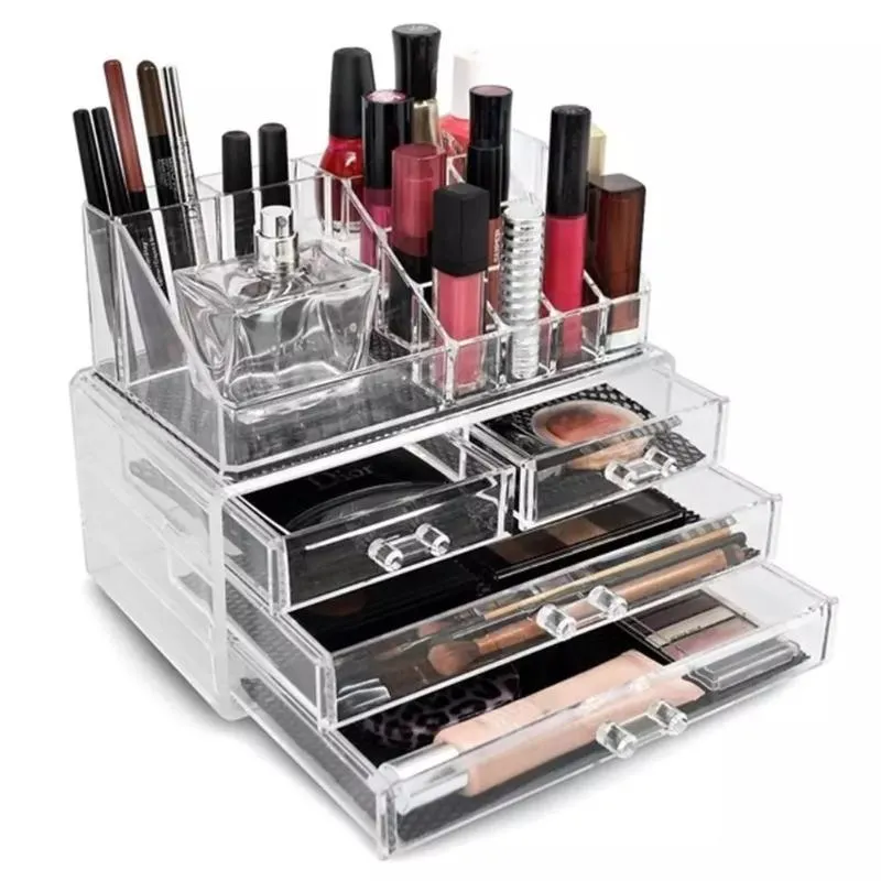 Förvaringslådor BINS DESKTOP Makeup Organiser smycken kosmetisk låda Box Transparent HolderStorage