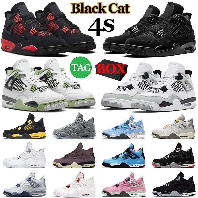 Hommes avec boîte Jumpman 4 Chaussures de basket-ball Militaire Black Cat 4s J4 Red Thunder Cement Canvas A Ma Maniere Seafoam Hommes Femmes Baskets Sports 28752 s J niere