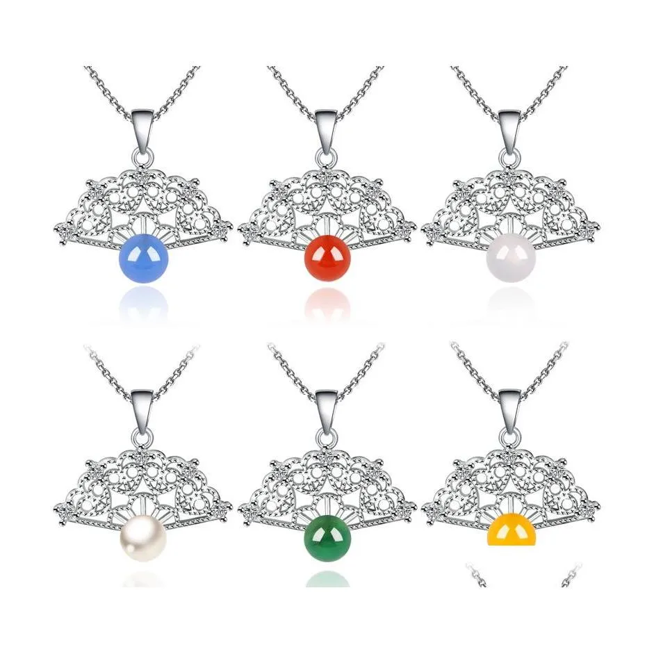 Pendant Necklaces Fashion Womens Necklace Inlay Fan Shaped Clavicle Chain Female Jewelry Accessories Drop Delivery Pendants Dh9Ld