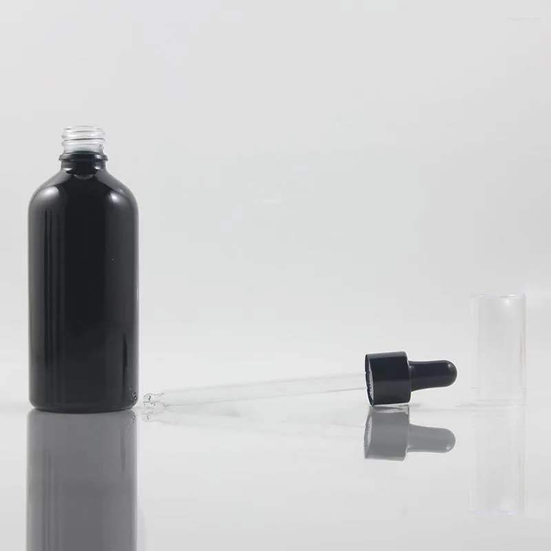 収納ボトル100pcs 100mlブラック/フロストブラックボトル補充可能な基礎ガラスドロッパー