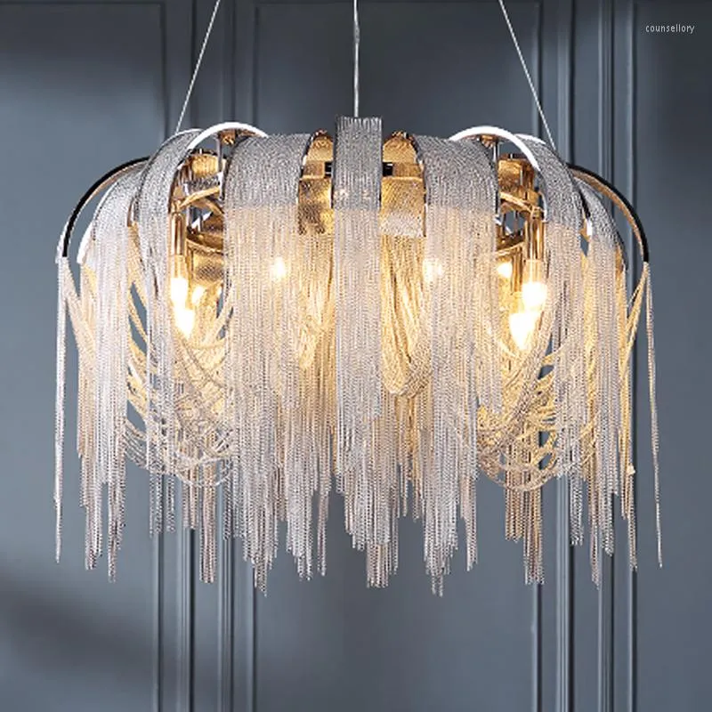 Kroonluchters moderne luxe kroonluchter mode eenvoudige kwast aluminium ketting lamp woonkamer slaapkamer waterval creatief