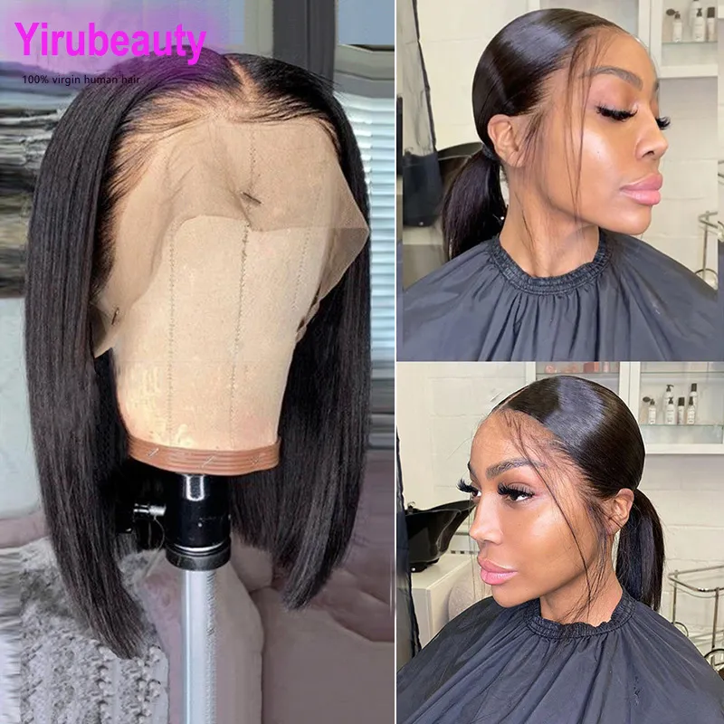 Brazilian Indian Malaysian 13X6 Lace Front Bob Wig Silky Straight 100% Human Hair 10-18inch 150% 180% 210% Density