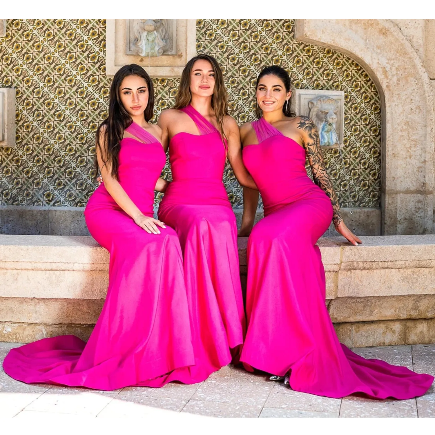 2023 Afrikaanse Zeemeermin Bruidsmeisjekleding Plus Size Een Schouder Satijn Bruidsmeisje Toga Vloerlengte Bruiloft Gast Dress313e