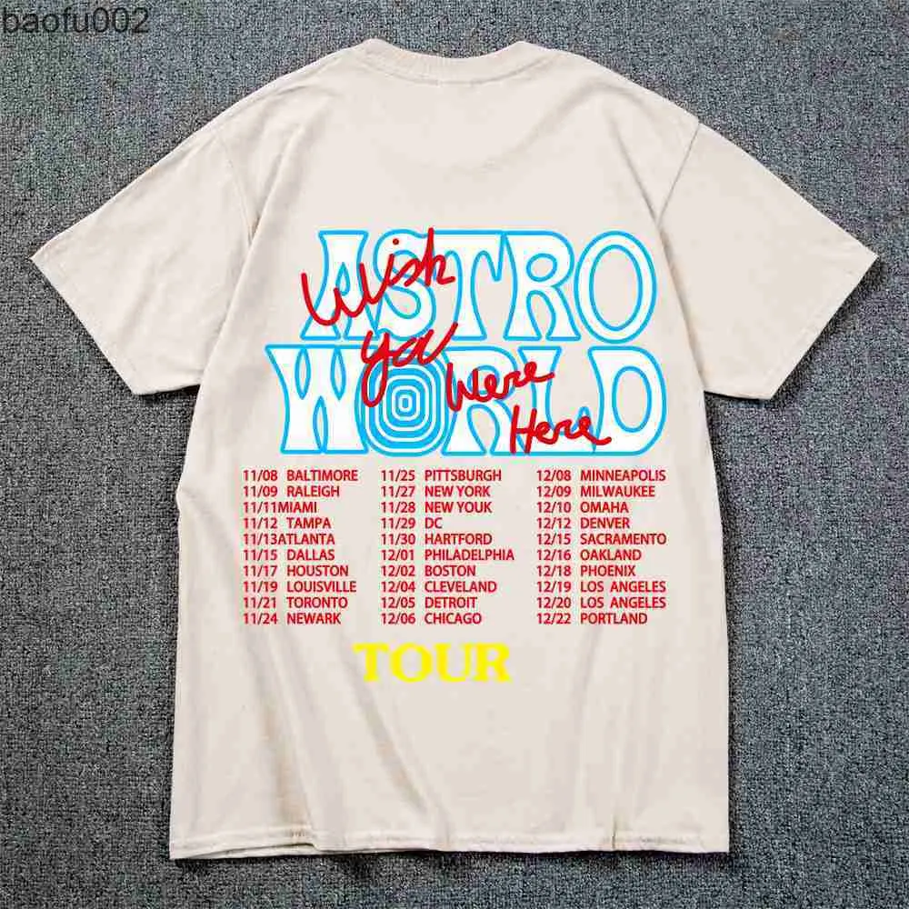 Mens T-Shirts New Fashion Hip Hop T Shirt Men Women Jack Cactus ASTROWORLD Harajuku T-Shirts YOU WERE HERE Letter Print Tees Tops L230215