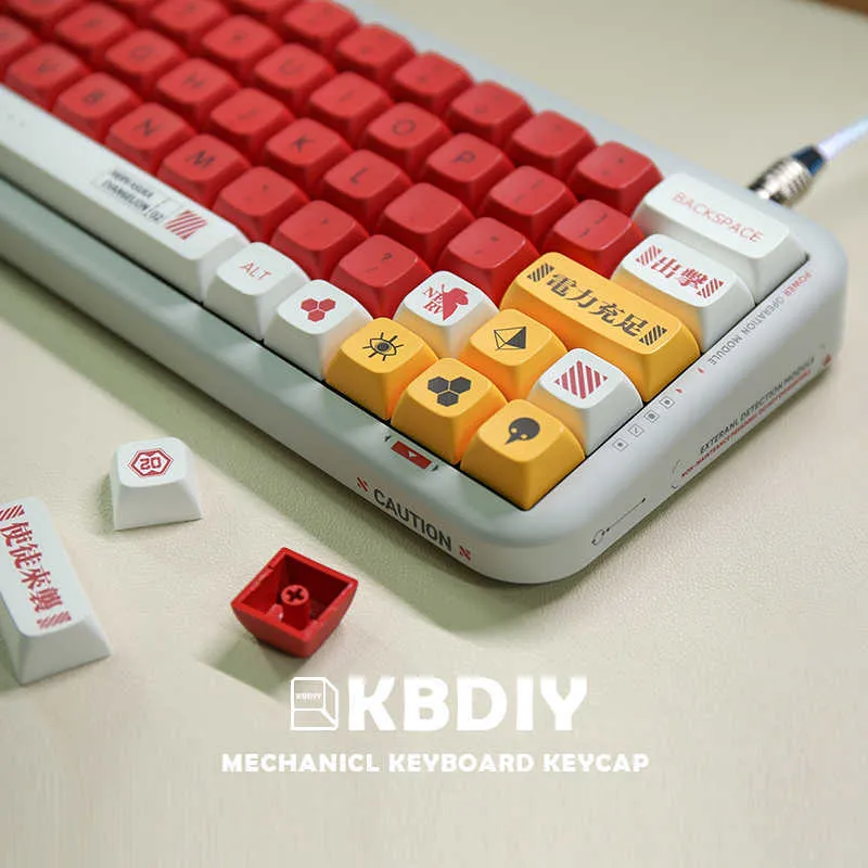 Tastaturen KBDiy EVA 2 138 Tastenkappen XDA-Profil PBT-Tastenkappen Hintergrundbeleuchtete Retro-Anime-Tastenkappe für mechanische Gaming-Tastatur 61 Custom GK61 Set T230215