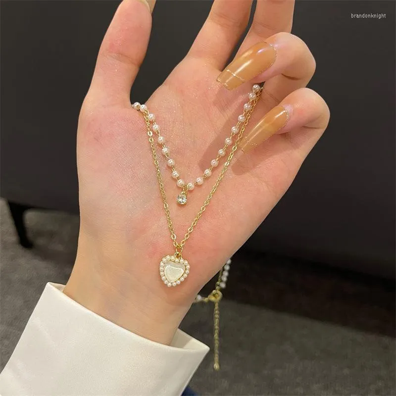 Kedjor Pearl Double Love Halsband Kvinnlig ljus lyxig hög designkänsla