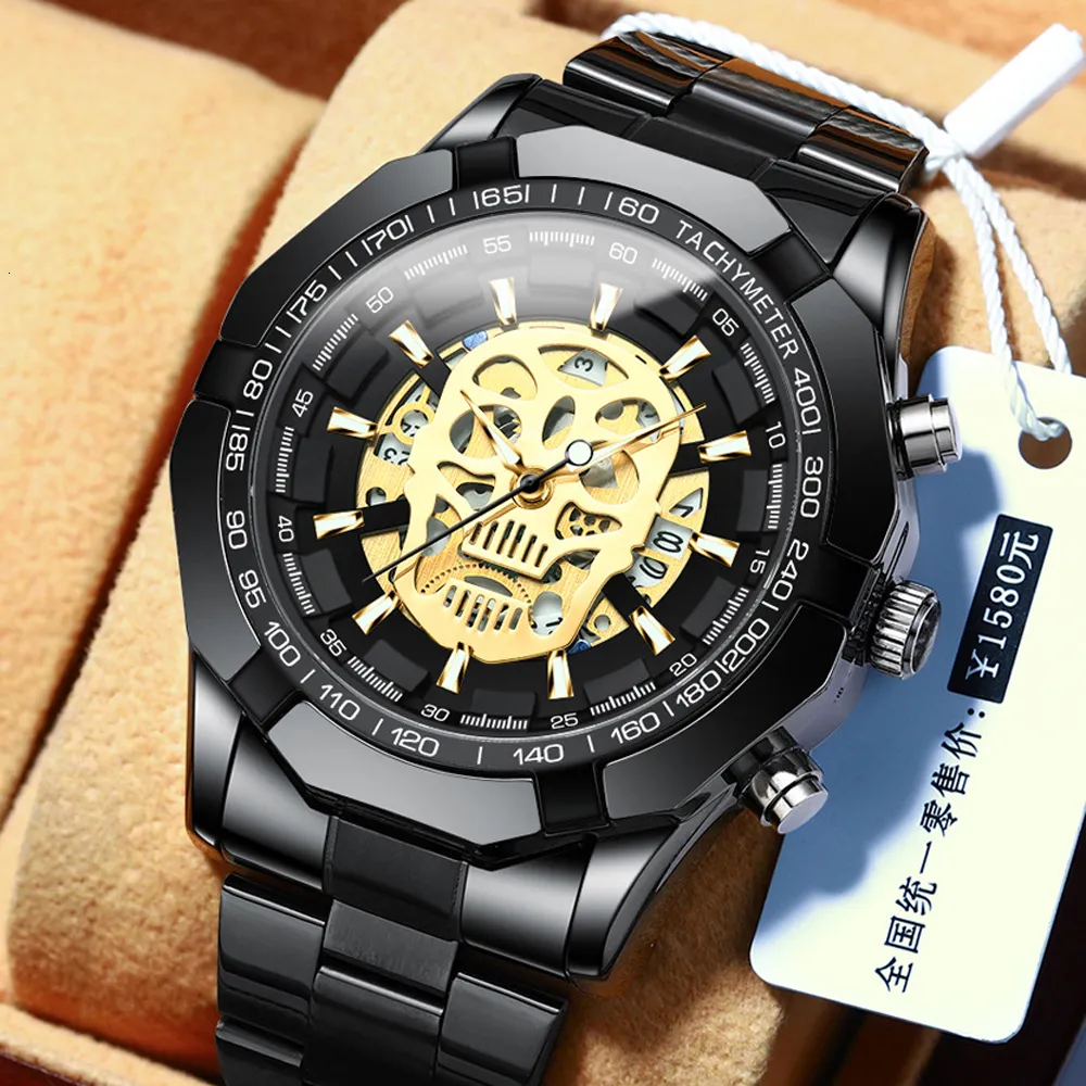 Zegarek Binbond Creative Skull Watch for Men Luksusowy oryginalny wodoodporny stalowy czarny sport męski zegar zegarowy Masculino 230215