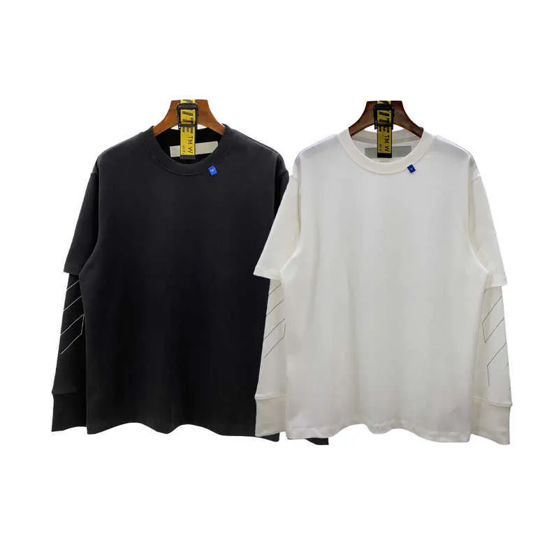 Camisetas masculinas Designer Spring e Autumn Sketch Incomplete Print PullOver de alta qualidade Camiseta de manga comprida 100% algodão Fake Two T8OM