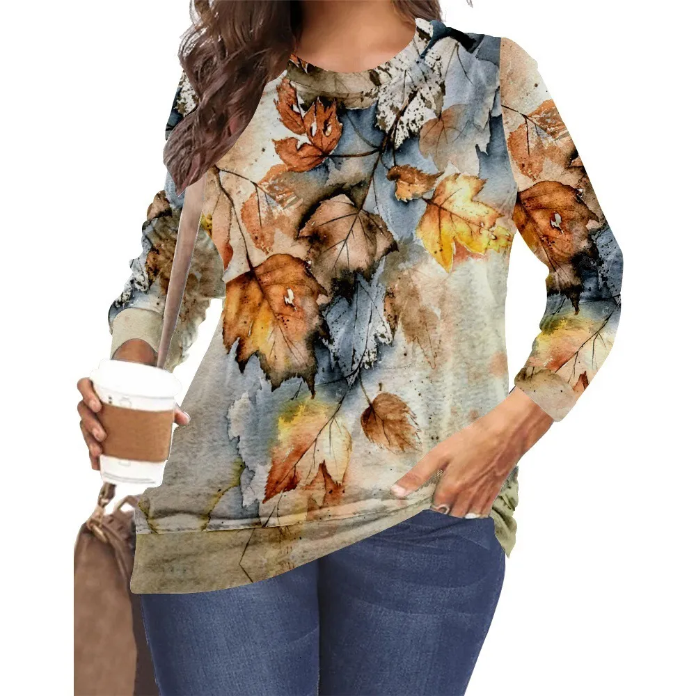 Mulheres Plus Size Camiseta Primavera Mulheres Floral Imprimir Camiseta Casual O-pescoço Manga Longa Tops Plus Size 5XL 6XL Roupas Oversized Senhoras Camisetas 230215