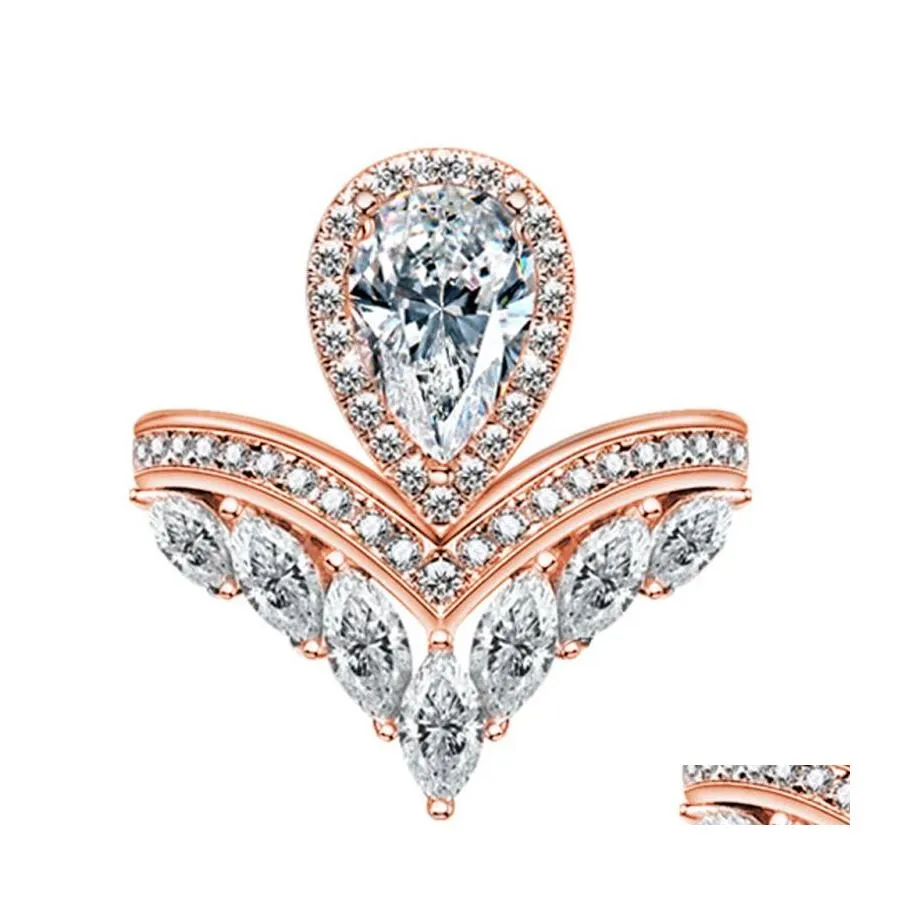 Med sidogonter Sier Rings Moissanite Diamonds Crown Jubileumsring f￶r kvinnliga g￥vor Partihandel Drop Leverans smycken DHXMJ
