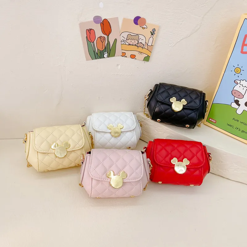 Kinder -Cartoon -Handtaschen 2023 Stickerei Linie kleine Mädchen Ketten Crossbody Bag Prinzessin PU -Freier Schulter -Null -Brieftaschen F1549