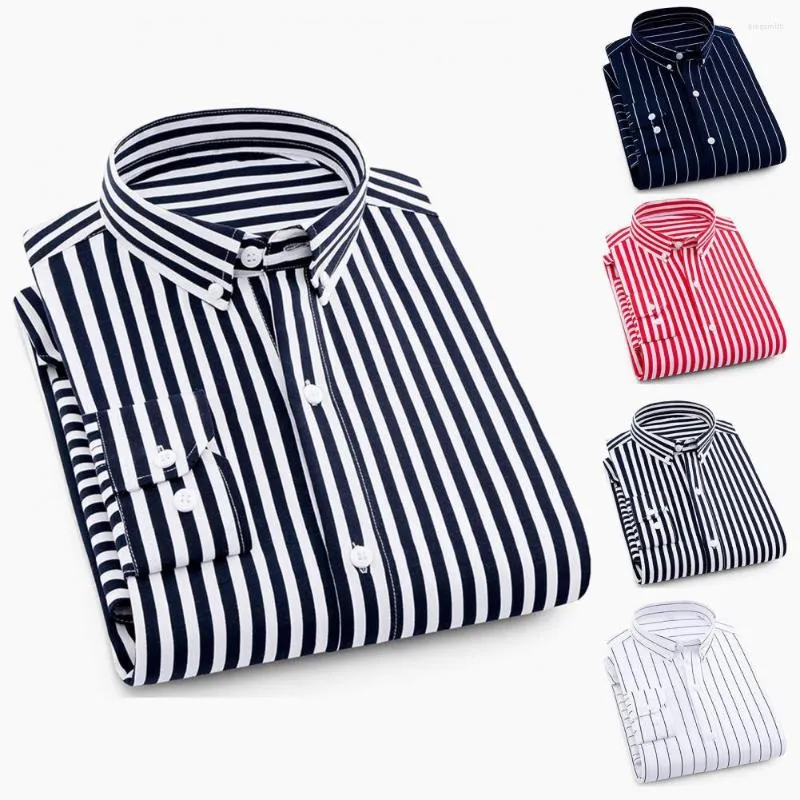 Chemises décontractées pour hommes Hommes Chemise Stripe Imprimé Single-Breast Formel Turn-Down Col à manches longues Automne Slim Fit Boutons Mâle