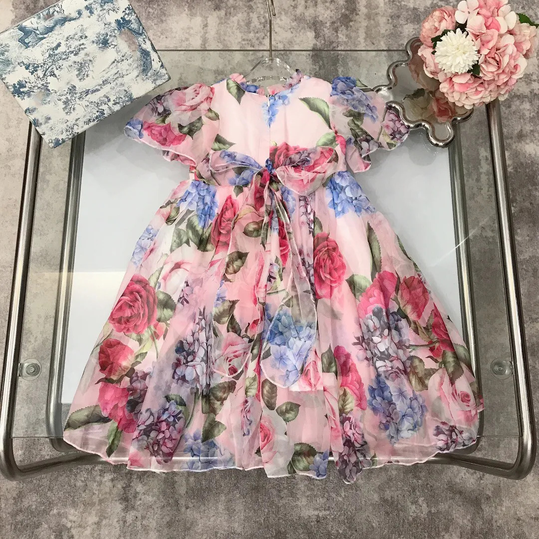 pink clothes for girls dresses summer kids girls printed flowers dress Children pleasantly cool clothing