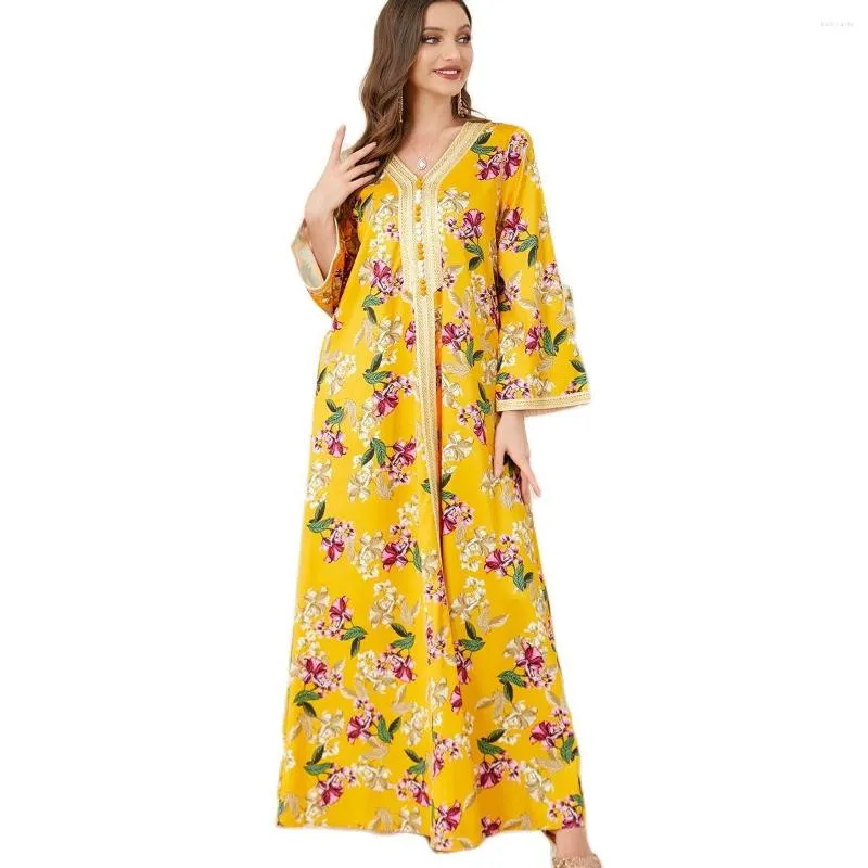 Plus Size Dresses Overlength Dress Arabic Muslim Women's Clothing Long Abaya Kaftan Islamic Turkey Loose Robe Floral Femme Vestido