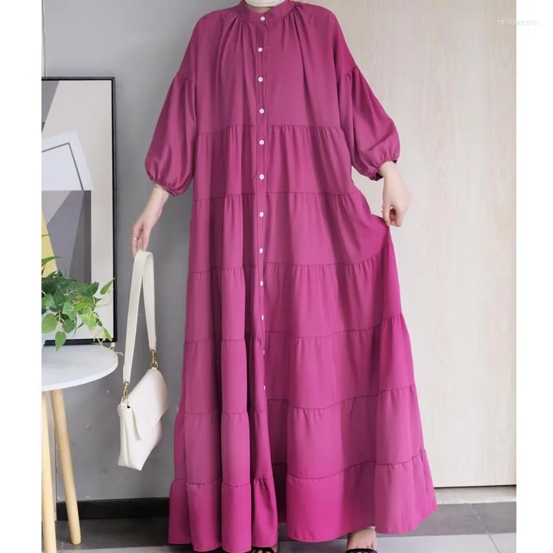 Этническая одежда с длинным рукавом abaya Исламская халата свободная женщина мусульманское платье арабское сплошное цветное кафтан Дубай