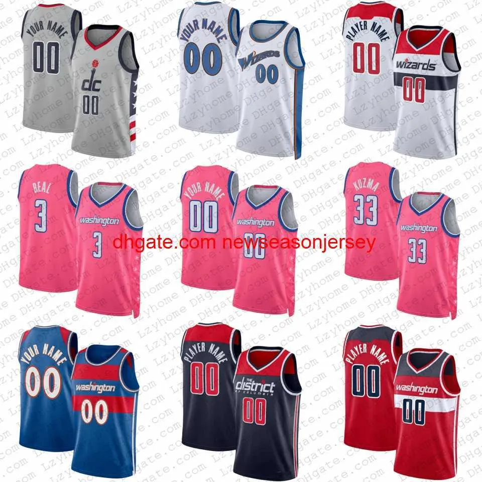 zszyte hafty niestandardowe 3 Bradley Beal Kyle Kuzma Basketball Jerseys Kristaps Porzingis s Will Barton Wizard Deni avdija Rui Hachimura Corey