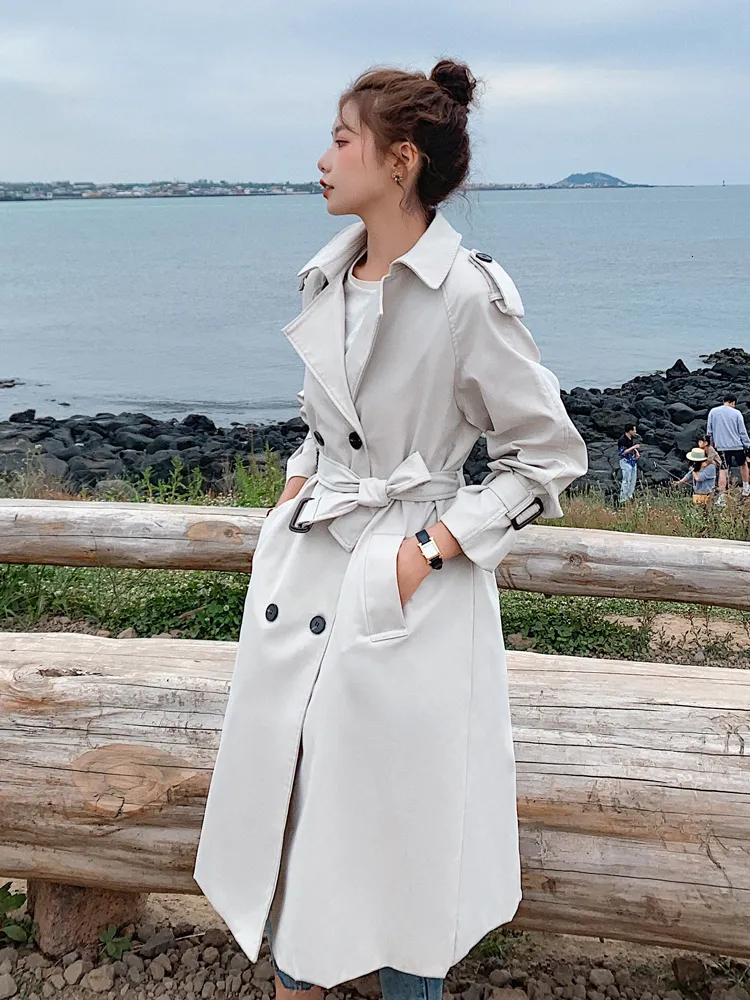 Mulheres Trench Coats Moda Double-Breasted Mulheres Trench Coat Long Belted Slim Lady Duster Casaco Manto Feminino Outerwear Primavera Outono Roupas 230215