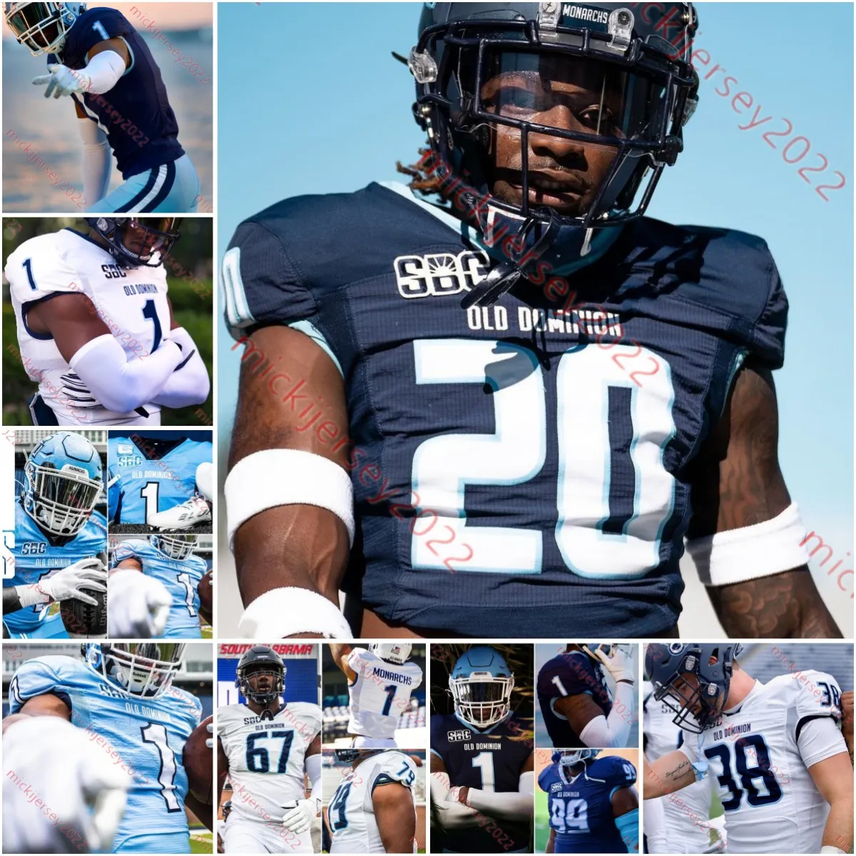 Op maat gestikte Old Dominion Monarchs Jersey Levi Wentz Malcolm Britt Taevion Clarke Jason Henderson Chazz Wallace Noah Robinson Mens Old Dominion voetbalshirt