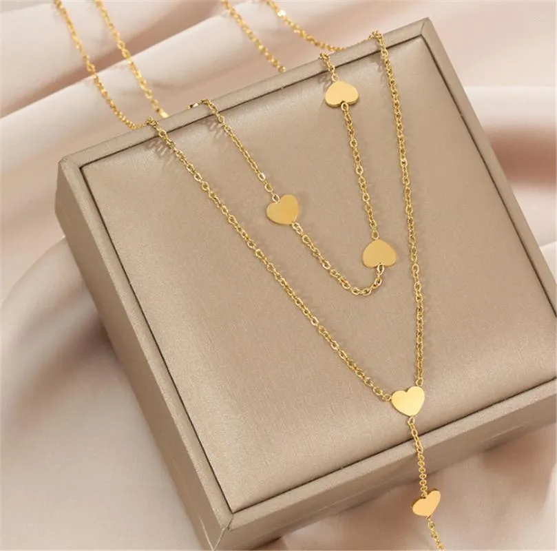 Pendant Necklaces 316L Stainless Steel Double Layered Love Titanium Necklace Heart-shaped Simple Multi-layer No Fade