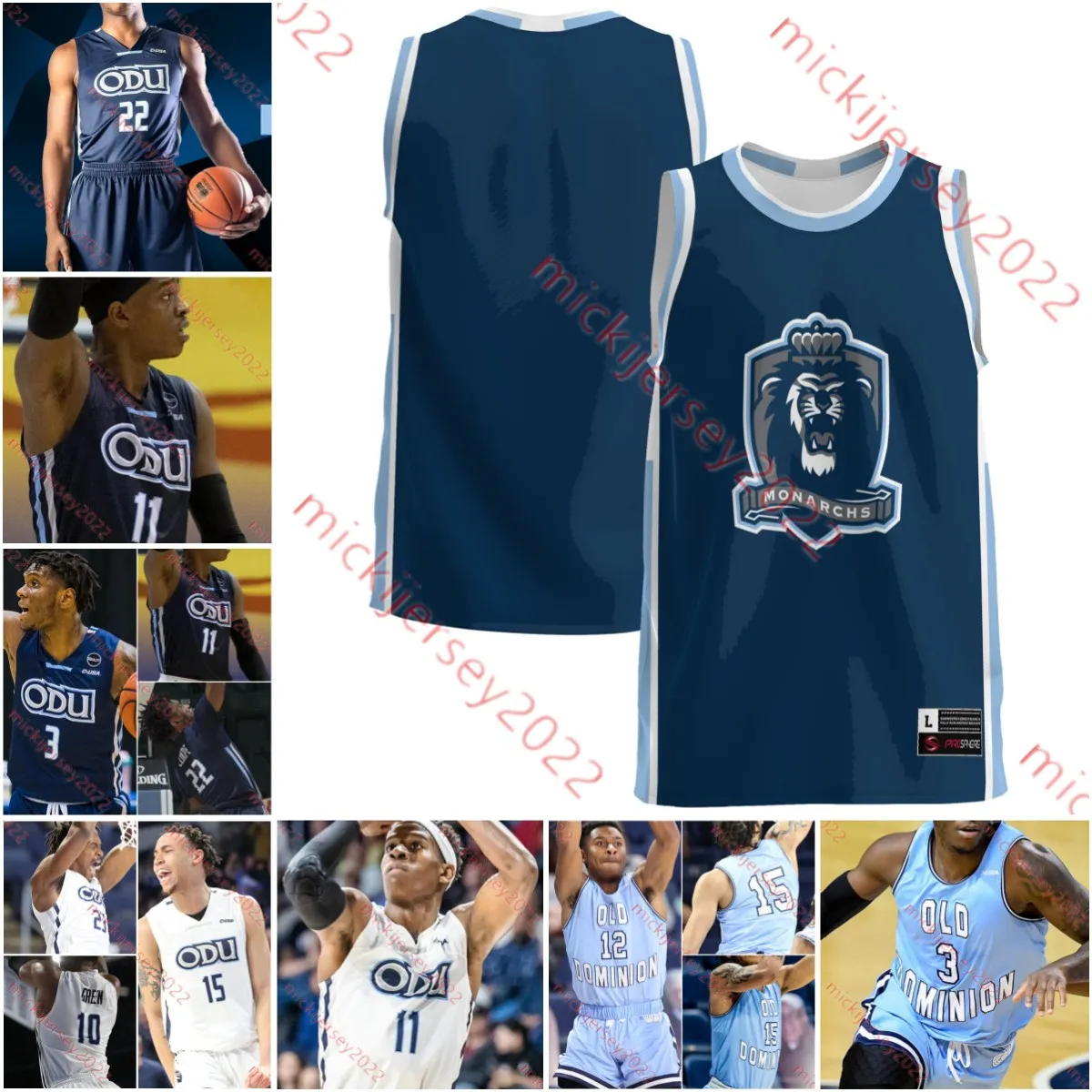 El baloncesto universitario viste personalizado de monarcas de dominio de dominio costado costados Bryce Baker Faizon Fields Imo Essien Mens Juvenil College Old Dominion Basketball Jerseys