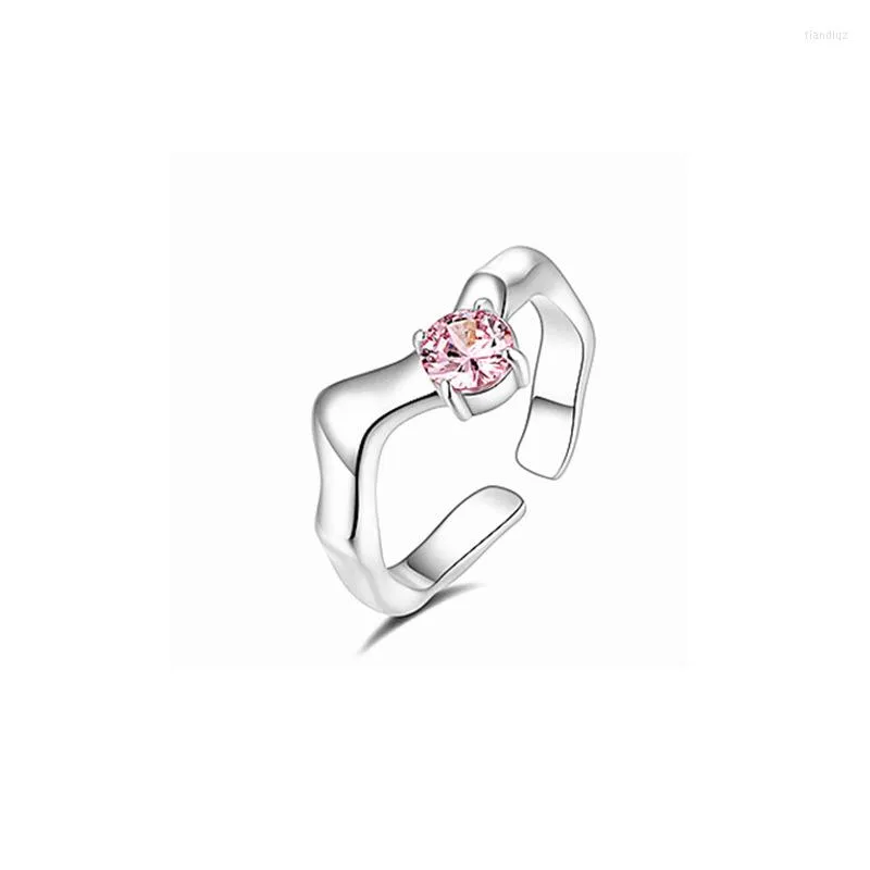 Anéis de casamento Surflove rosa zircão v forma para mulheres doces frios de personalidade simples estética da moda