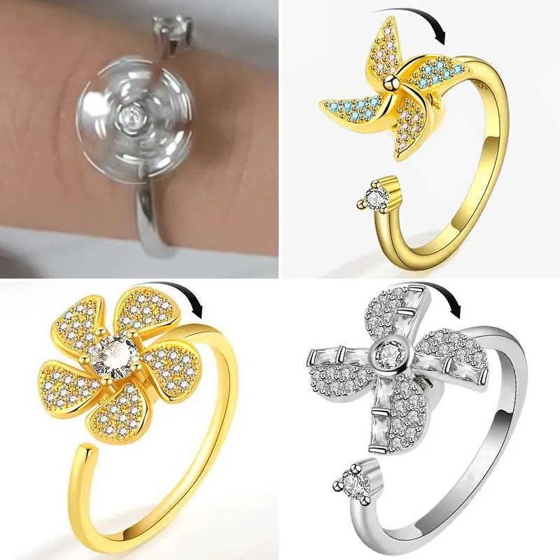 Anelli a fascia Bague Anti-Stress Anelli regolabili per le donne Apertura delle nocche Anello di ansia Fidget Spinner Mulino a vento Bagues Acier Inoxidable Femme G230213