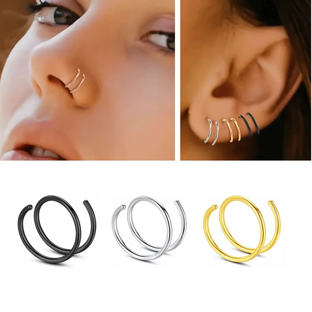 2/5 sztuk/paczka ze stali nierdzewnej podwójna warstwa kolczyk w nosie Piercing dla kobiet mężczyzn kolczyki Tragus Lip Hoop biżuteria 10mm