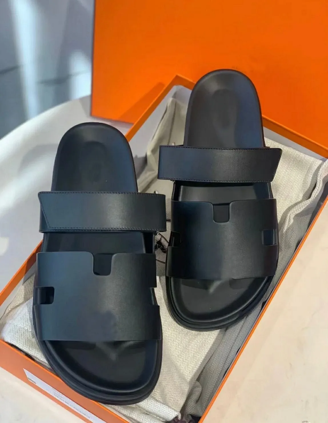 Verão de luxo sandálias masculinas sapatos marrom preto branco alça ajustável calçado conforto casual caminhada preguiçoso praia slide plana EU38-46BOX