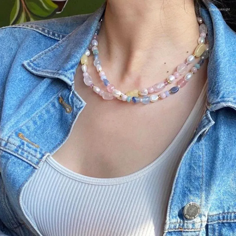 Girocollo Bohemian Agate naturali Collana di perline Fatta a mano Perla barocca Accessori estetici impreziositi Donna Gioielli Estivi 2023