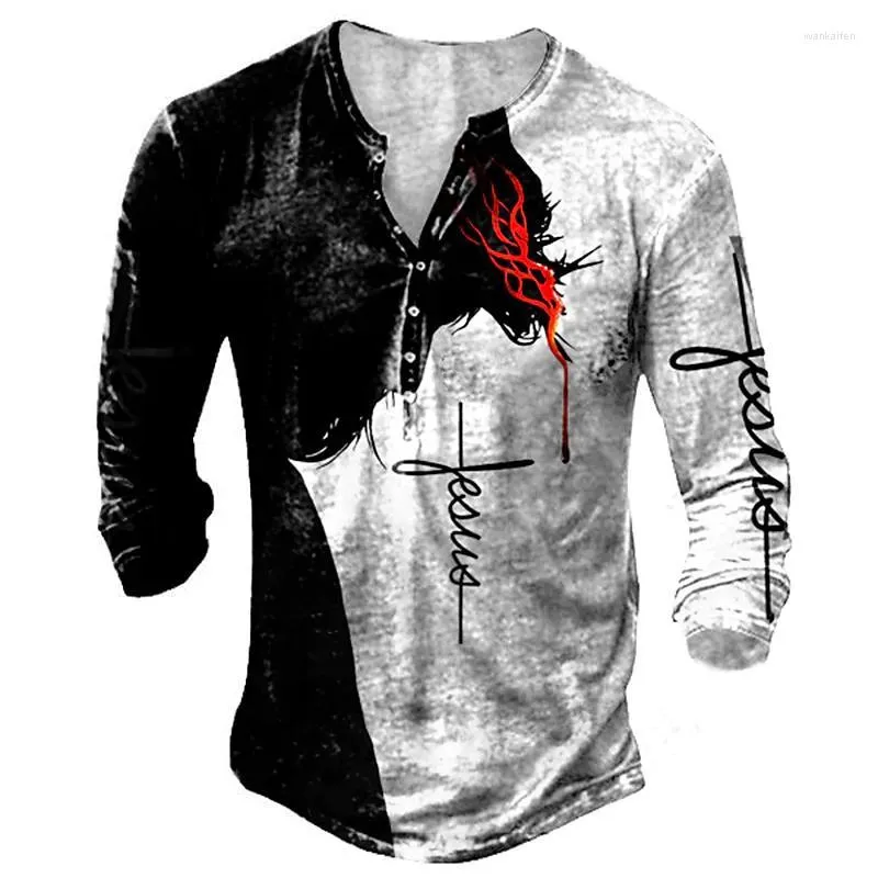 Мужские рубашки T 2023 Мужская футболка хлопковая футболка Иисус Христос винтаж 3D-принцип рубашка на пуговица