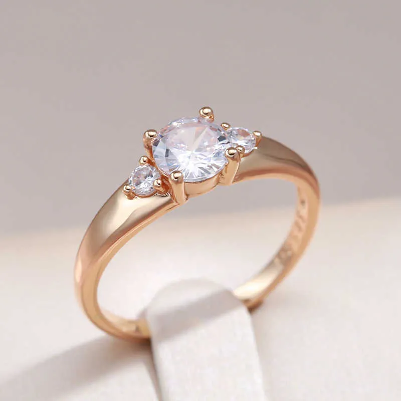 Ringas de banda Kinel New 585 Rose Gold Bride Ring Fashion Natural Zircon Crystal Rings for Women Engagement Luxury Jóias G230213