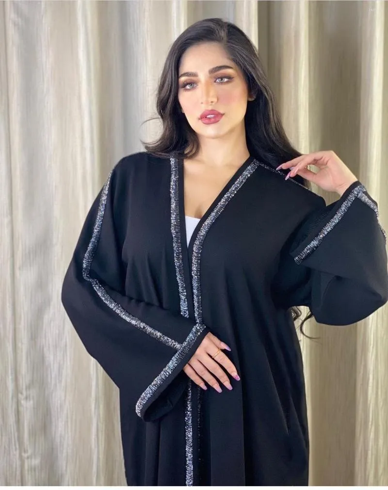 Ethnic Clothing Ab039 Middle East Muslim Hijab Handmade Beaded Premium Black Cardigan Arabian Gown Abaya Dress