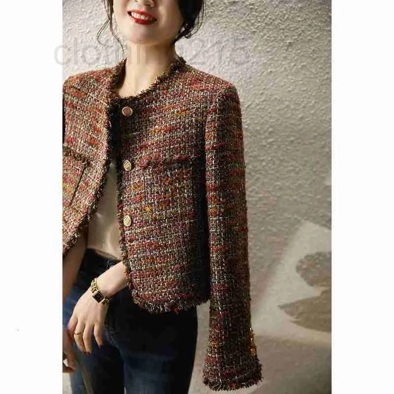 Kvinnorjackor Designer 2022 Autumn and Winter New Amber Honey Red Light Luxury Fashion Exquisite Tweed Jacket Woman BXTJ