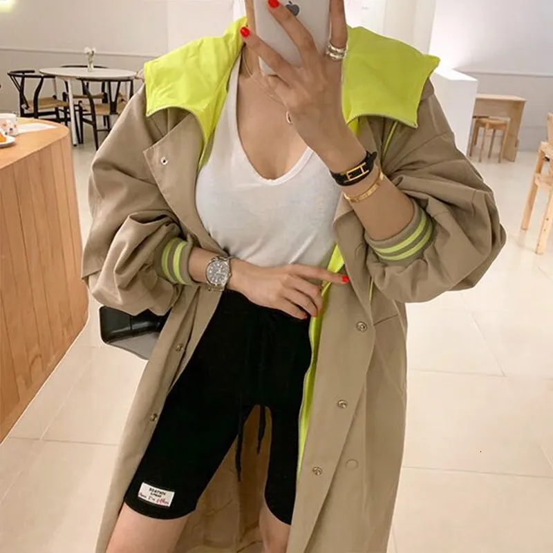 Womens Trench Coats Spring Hooded Korean Plus Size Khaki Long Women Coat Overcoat Fall Clothes Femme 230215