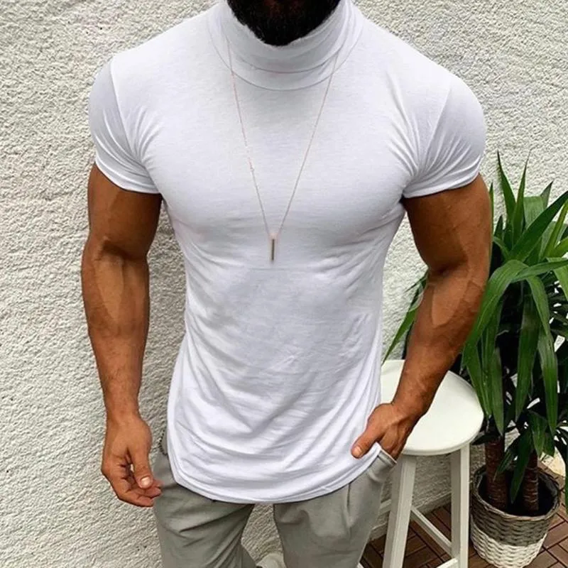 T-shirt da uomo T-shirt da uomo casual tinta unita estiva manica corta dolcevita Silm top camicetta maglietta streetwear 2023