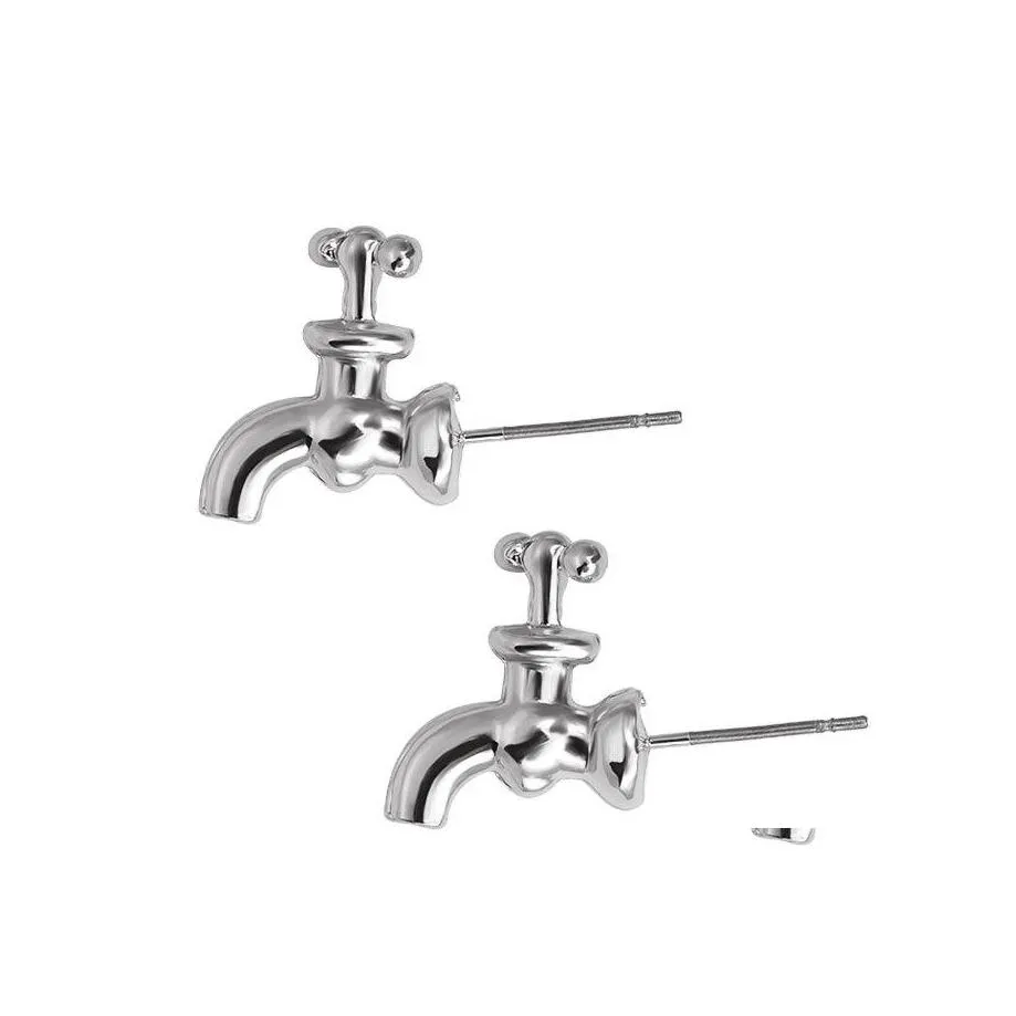 Stud Robinet Boucle D'oreille Unique Drôle Noir Sier Couleur Boucles D'oreilles Pour Cool Femmes Hommes Bijoux Accessoires Cadeaux Beautif Drop Livraison Dhfyx