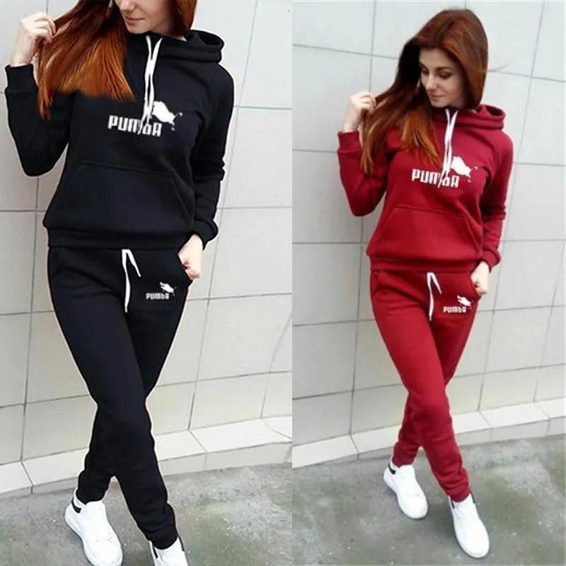 Hoodies das mulheres moletom simples feminino outono esportes terno com capuz e calças conjunto para exercício casual treino feminino duas peças 230215