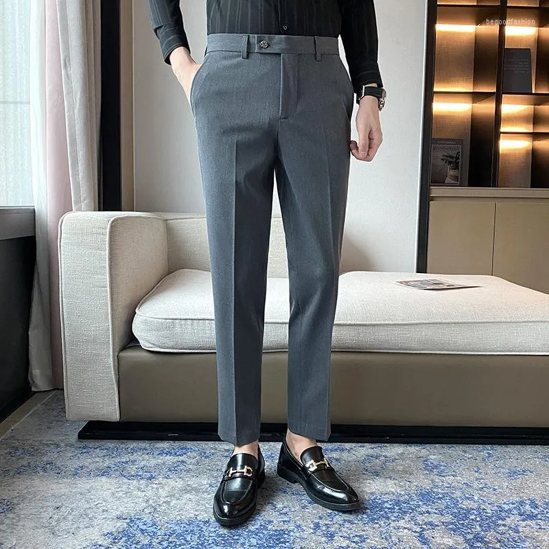 Мужские костюмы 2023 Весенние осенние мужчины модные карманы сплошные цветные брюки мужской деловой костюм Прямой тонкий подход к повседневным брюкам v152